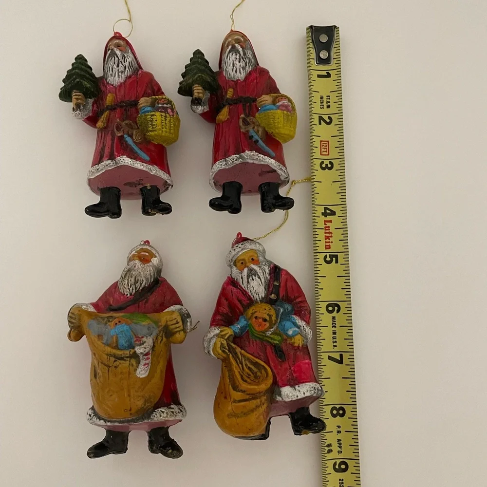 Vintage set/4 old world Santa plastic Christmas ornaments